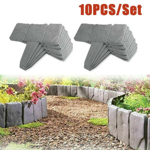 10pcs Home Garden Fence Supplies Plastic Home Garden Plant Border Edging Plastic Fence Stone OutdoorLawn Yard Flower Bed Border