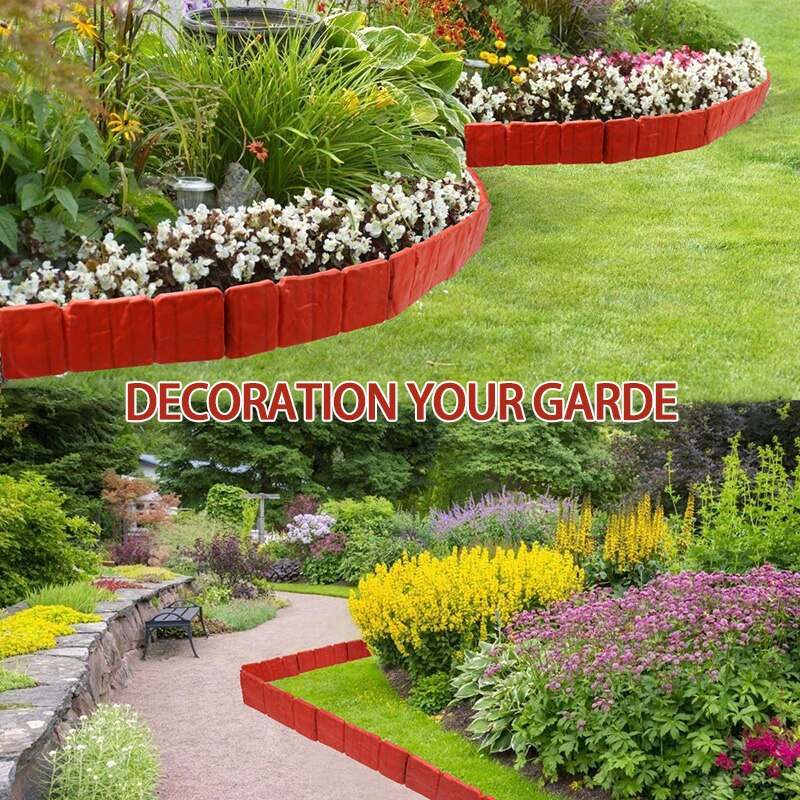 10pcs Home Garden Fence Supplies Plastic Home Garden Plant Border Edging Plastic Fence Stone OutdoorLawn Yard Flower Bed Border