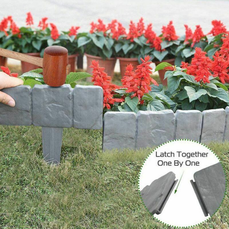 10pcs Home Garden Fence Supplies Plastic Home Garden Plant Border Edging Plastic Fence Stone OutdoorLawn Yard Flower Bed Border