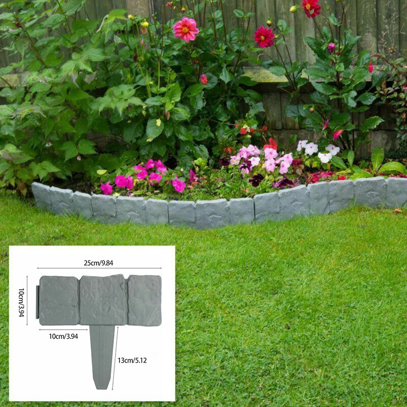 10pcs Home Garden Fence Supplies Plastic Home Garden Plant Border Edging Plastic Fence Stone OutdoorLawn Yard Flower Bed Border