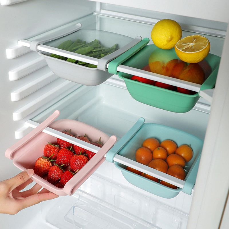 1PC Adjustable Stretchable Refrigerator Pull-out Storage Box Organizer For Food Vegetable Fruits Kitchen Storage Drawer Basket