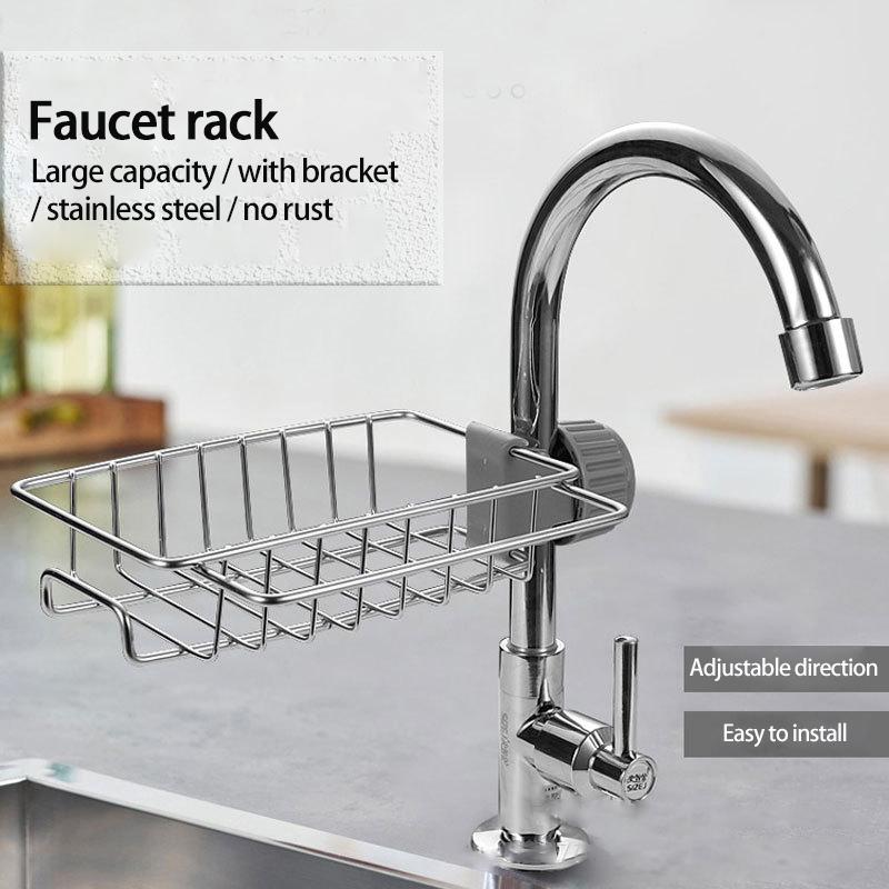 1PC Stainless Steel Faucet Rack Kitchen Storage Shelf Sponge Dish Cloth Finishing Rack Drain Dry Rack Pool Rag Storage Basket