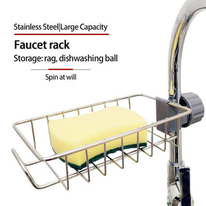 1PC Stainless Steel Faucet Rack Kitchen Storage Shelf Sponge Dish Cloth Finishing Rack Drain Dry Rack Pool Rag Storage Basket