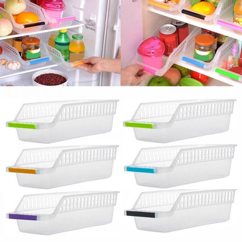 1Pc Kitchen Storage Container Refrigerator Organizer Adjustable Plastic Fridge Shelf Holder Basket Food Storage Box Rack  Drawer