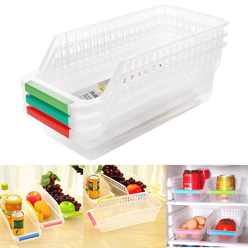 1Pc Kitchen Storage Container Refrigerator Organizer Adjustable Plastic Fridge Shelf Holder Basket Food Storage Box Rack  Drawer