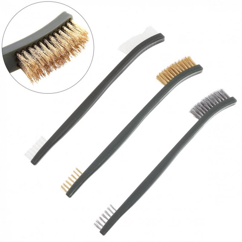 3pcs Mini Wire Brush Set Steel Brass Nylon Cleaning Polishing Detail Metal Double-end Rust Brush Polish Derusting Cleaning Tool