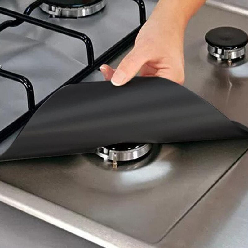 4Pcs Gas Stove Protector Cover Liner Reusable Stovetop Burner Protector Cover Foil Cover Mat Kitchen Cookware Pad Clean Liner