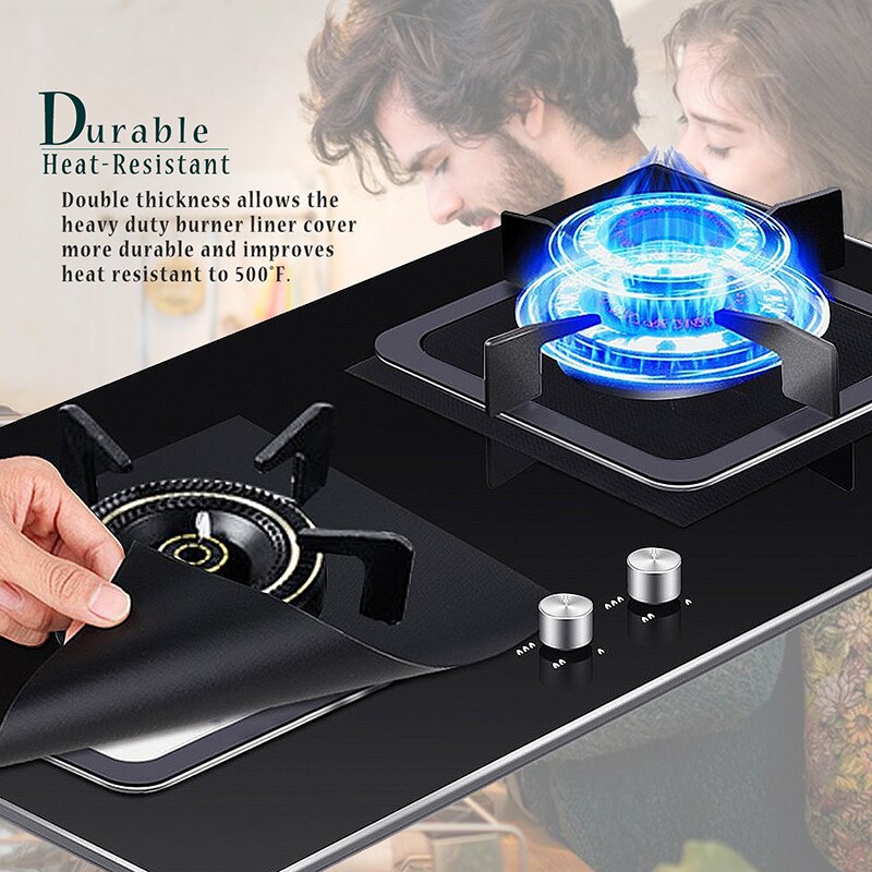 4Pcs Gas Stove Protector Cover Liner Reusable Stovetop Burner Protector Cover Foil Cover Mat Kitchen Cookware Pad Clean Liner