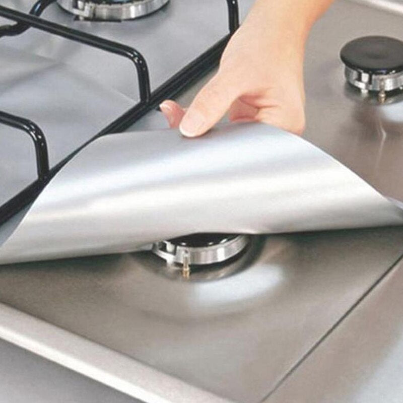 4Pcs Gas Stove Protector Cover Liner Reusable Stovetop Burner Protector Cover Foil Cover Mat Kitchen Cookware Pad Clean Liner