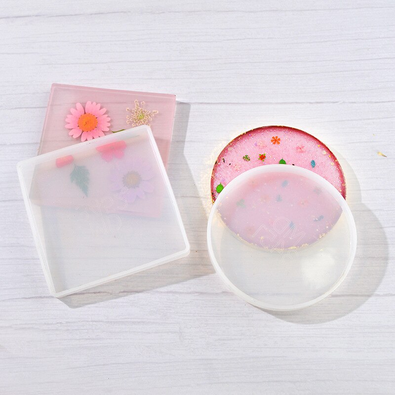 DIY Geometric Round Coaster Mold Silicone Epoxy Resin Casting Clay Mould Jewelry Pendant Making Tool Translucent Circle Coaster