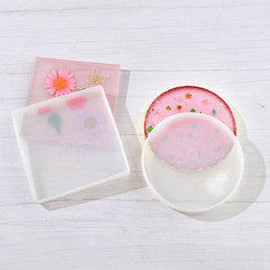 DIY Geometric Round Coaster Mold Silicone Epoxy Resin Casting Clay Mould Jewelry Pendant Making Tool Translucent Circle Coaster