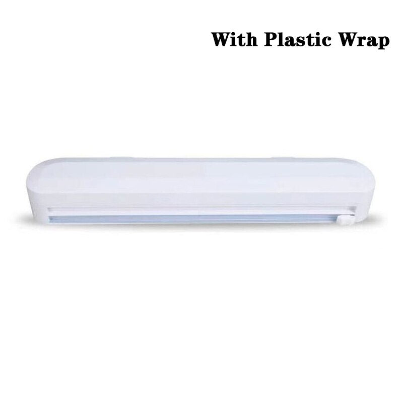 Punch-free Fixing Food Wrap Dispenser Foil Cling Film Wrap Dispenser Plastic Sharp Cutter Storage Holder Kitchen Storage Tool