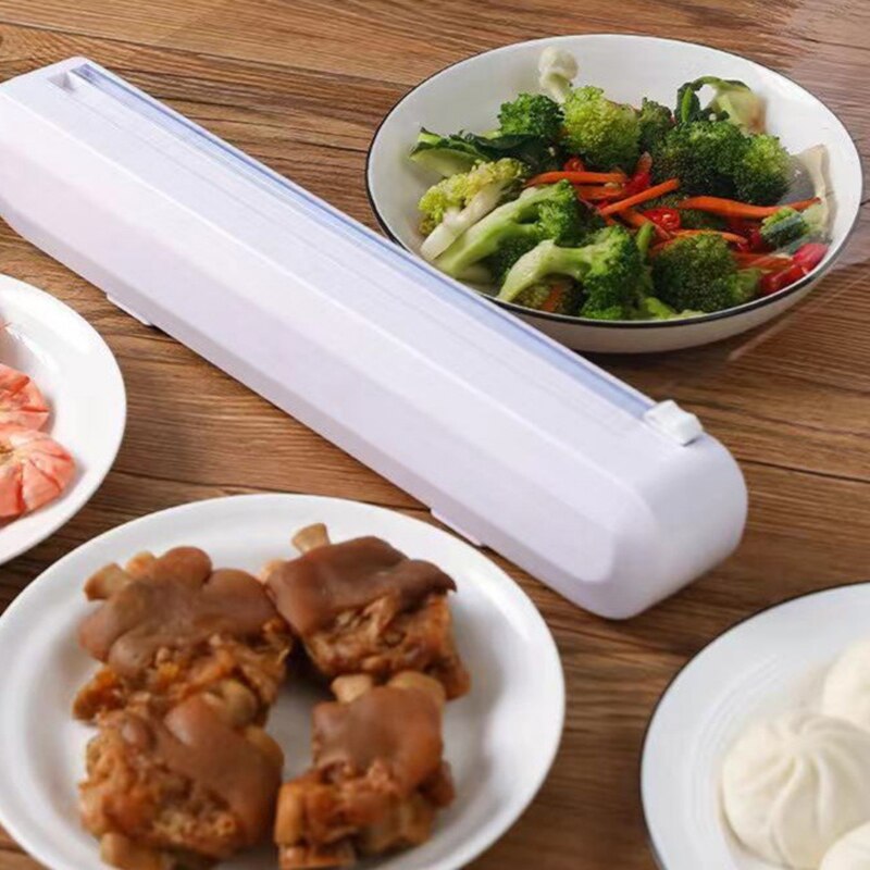 Punch-free Fixing Food Wrap Dispenser Foil Cling Film Wrap Dispenser Plastic Sharp Cutter Storage Holder Kitchen Storage Tool