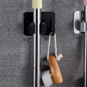 Wall Mounted Broom Holder Stainless Steel Heavy Mop Brush Storage Hanger With Hook Multifunctional Kitchen Bathroom Organizer