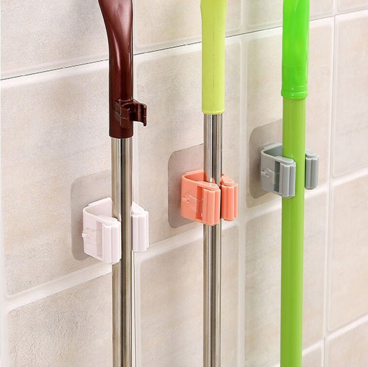 Wall Mounted Mop Clip Organizer Holder Brush Broom Hanger Home Storage Rack Bathroom Suction Hanging Pipe Hooks Household Tools