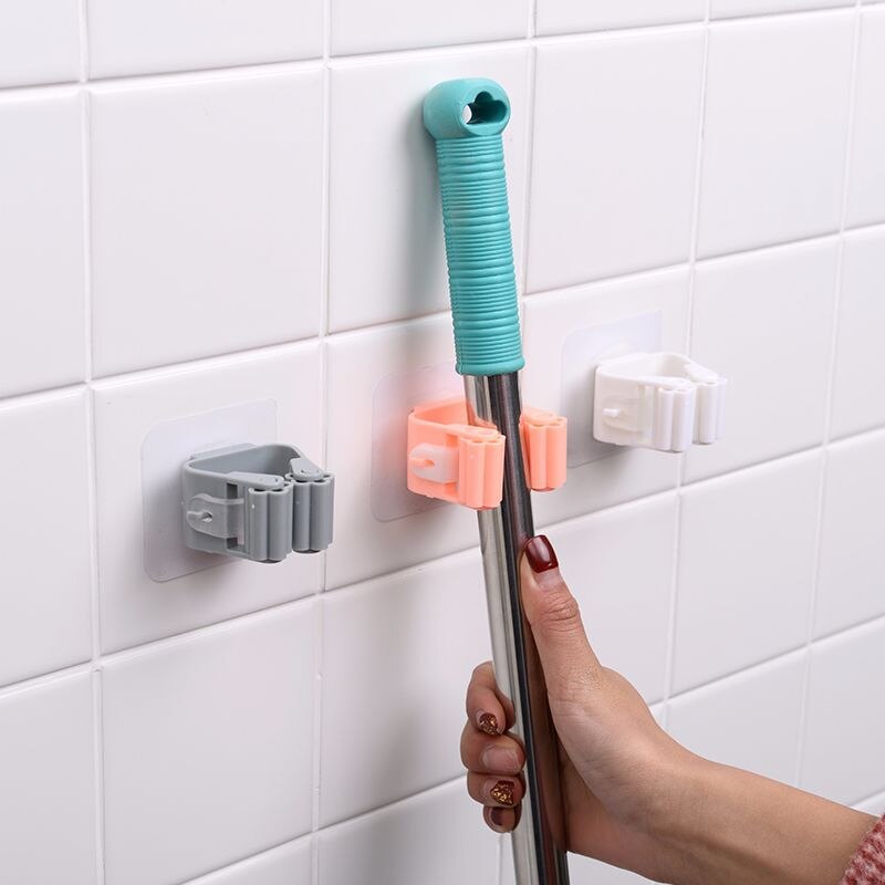 Wall Mounted Mop Clip Organizer Holder Brush Broom Hanger Home Storage Rack Bathroom Suction Hanging Pipe Hooks Household Tools